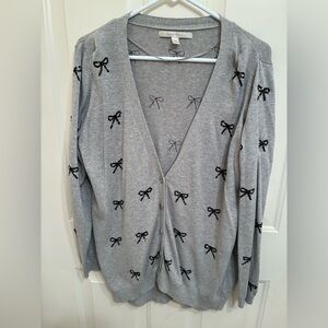 EUC LC Lauren Conrad Gray Cardigan with Black Sequin Bow Accents XL